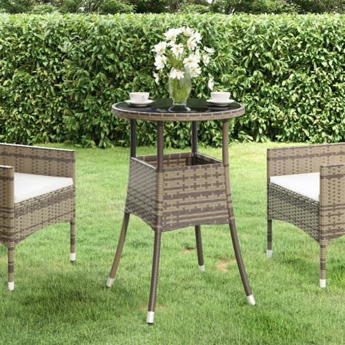 Patio Table 23.6"x29.5" Tempered Glass and Poly Rattan Gray A949-310600