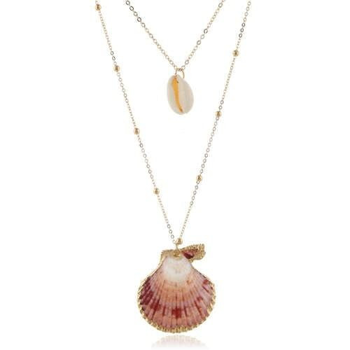 Beach Fashion Seashell Pendants Two Layers Women Costume Necklace A392-fane6010