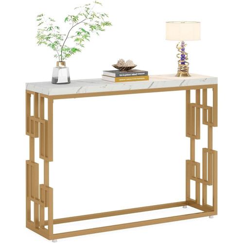 42-inch Modern Console Sofa Table with White Faux Marble Top and Gold Frame Q280-MCTFWM9597143