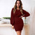 Europe and the United States hot back zipper round neck waist lantern long-sleeved solid color dress