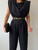 Belt Pleated Jumpsuits Women 2022 Summer Solid Sleeveless Bodysuits Fashion Shoulder Pads Office Lady Elegant Zipper Romper