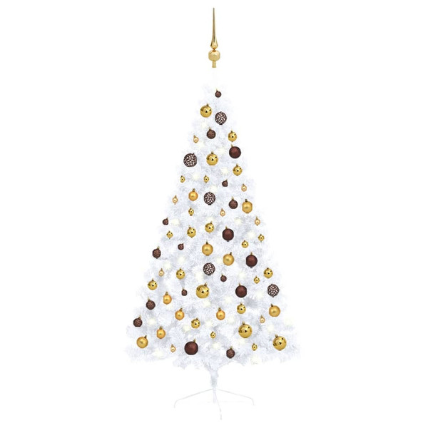 Artificial Half Christmas Tree with LEDs&Ball Set White 59.1"