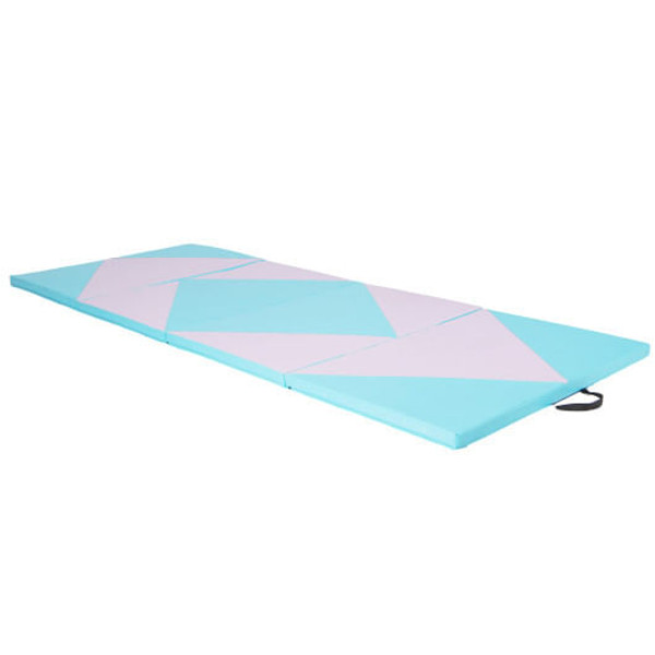 4-Panel PU Leather Folding Exercise Gym Mat with Hook and Loop Fasteners-Pink & Blue - Color: Pink  D681-FH10101BL