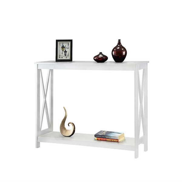 White Wood Console Sofa Table with Bottom Storage Shelf Q280-COWCT69725817