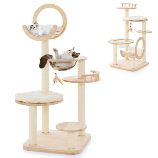4-in-1 Large Wooden Cat Tower with Space Capsule Nest for Indoor Cats B593-PV10111