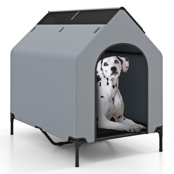 Large/Middle/Small Outdoor Elevated Pet House with Ventilated Windows-M - Color: Gray - Size: M D681-PU10048GR