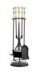  Dagan DG-3456 Five Piece Fireplace Tool Set, Polished Brass and Black 