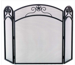  Dagan DG-S165 Three Fold Wrought Iron Arched Fireplace Screen with Star Design, 32-Inches 