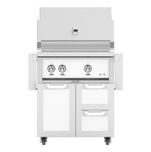  Hestan 30-Inch Natural Gas Grill W/ Rotisserie On Double Drawer & Door Tower Cart - Froth - GABR30-NG-WH 