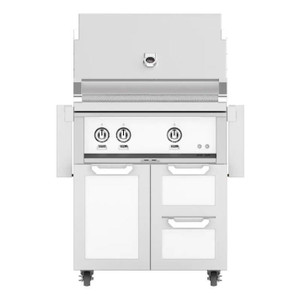  Hestan 30-Inch Propane Gas Grill W/ All Infrared Burners & Rotisserie On Double Drawer & Door Tower Cart - Froth - GSBR30-LP-WH 