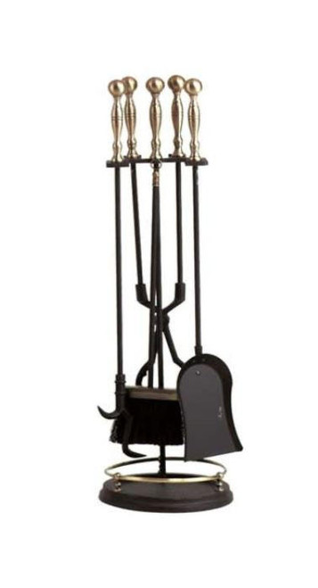  Dagan DG-5456 Five Piece Fireplace Tool Set, Antique Brass and Black 