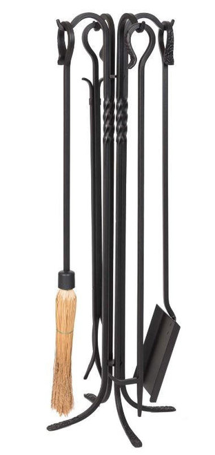  Dagan DG-5824 Five Piece Wrought Iron Fireplace Tool Set, Black 