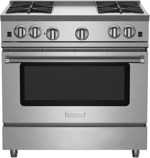 BlueStar - RNB364GV2/RNB364GV2L - 36" Nova (RNB) Range - (4) Burners with 12" Griddle Stainless Steel BlueStar - RNB364GV2/RNB364GV2L - 36" Nova (RNB) Range - (4) Burners with 12" Griddle Stainless Steel