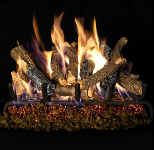  Peterson Real Fyre 18-Inch Charred Oak Stack Gas Log Set With Vented Natural Gas G4 Burner - Match Light 