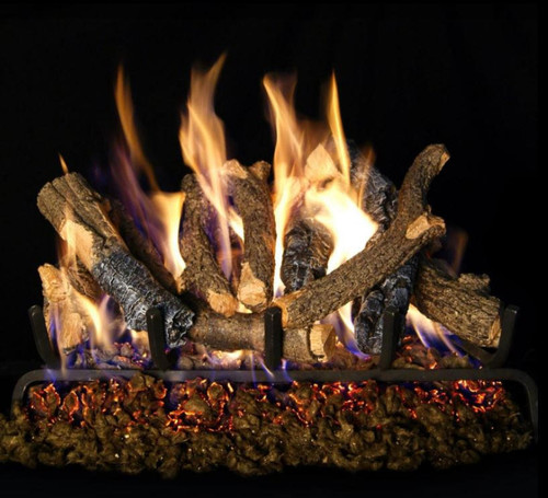  Peterson Real Fyre 24-Inch Charred Oak Stack Gas Log Set With Vented Natural Gas G4 Burner - Match Light 