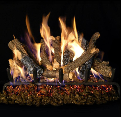  Peterson Real Fyre 30-Inch Charred Oak Stack Gas Log Set With Vented Natural Gas G4 Burner - Match Light 