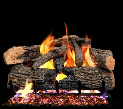  Peterson Real Fyre 30-Inch Charred Evergreen Oak Gas Log Set With Vented Natural Gas G52 Burner - Match Light 