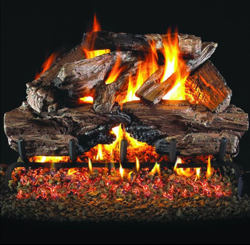  Peterson Real Fyre 18-Inch Charred Cedar Outdoor Gas Log Set With Vented Natural Gas Stainless G45 Burner - Match Light 