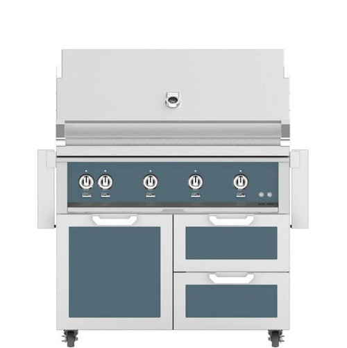  Hestan 42-Inch Propane Gas Grill W/ Rotisserie On Double Drawer & Door Tower Cart - Pacific Fog - GABR42-LP-GG 