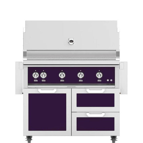 Hestan 42-Inch Natural Gas Grill W/ Rotisserie On Double Drawer and Door Tower Cart - Lush - GABR42-NG-PP