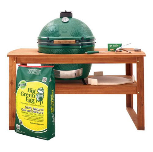 Large Green EGG Grill with Acacia Table Fireside Appliance