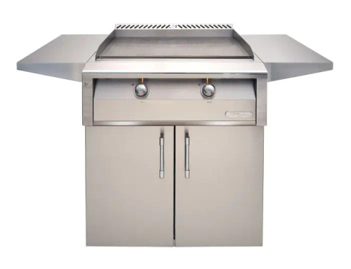 30" Dual Zone, Thematically Controlled Gas Griddle Mounted on a 30" 2 Door Cart - Signal Grey-Gloss AXE-30GTC-S7004