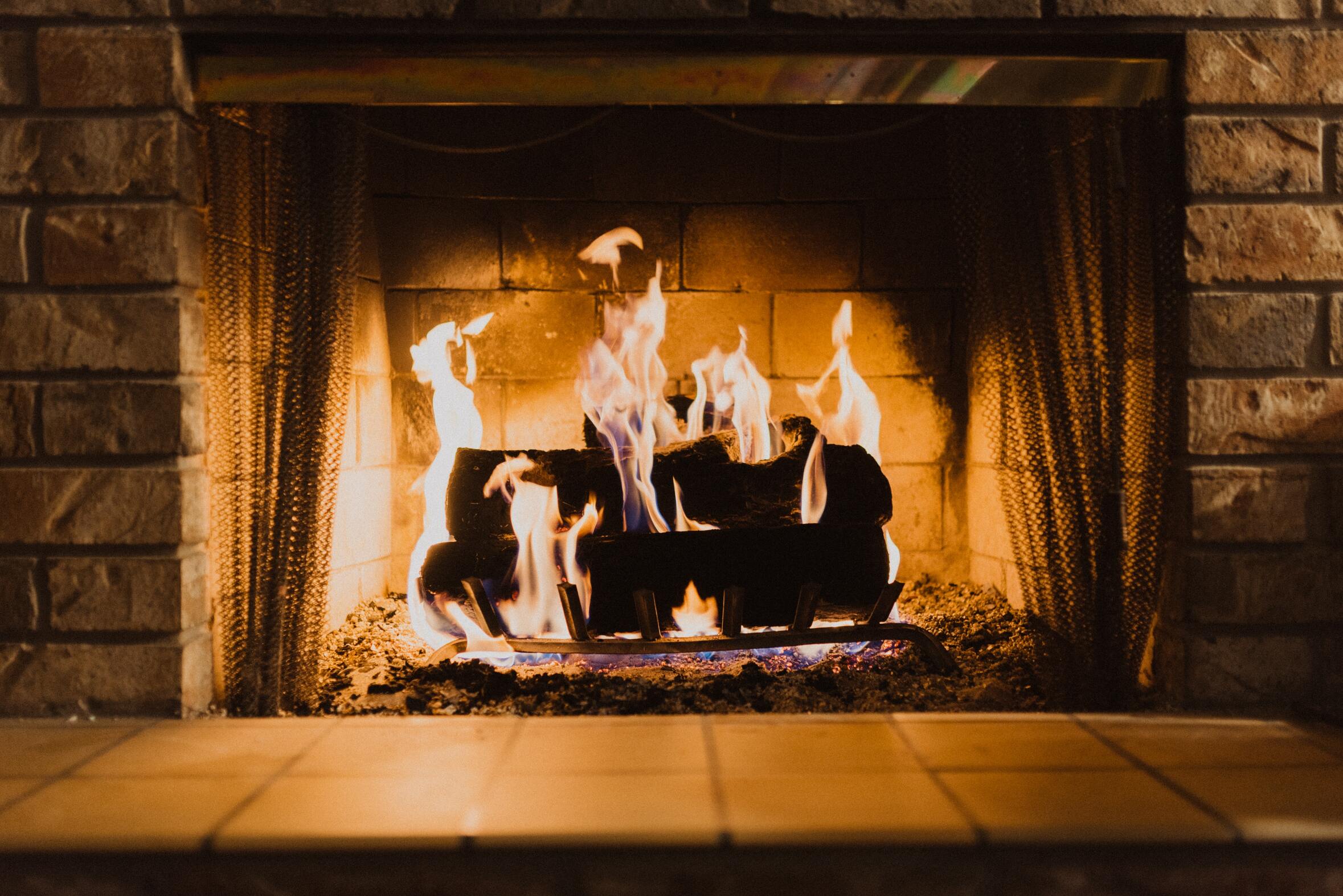 Fire burning inside of a fireplace