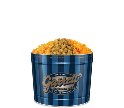 Garrett Popcorn Shops Signature Blue Family Tin of CheeseCorn, CaramelCrisp and Spicy CheeseCorn