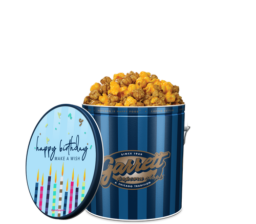 Birthday Gift - Classic Signature Blue Tin of Garrett Mix with Candles Lid Decal