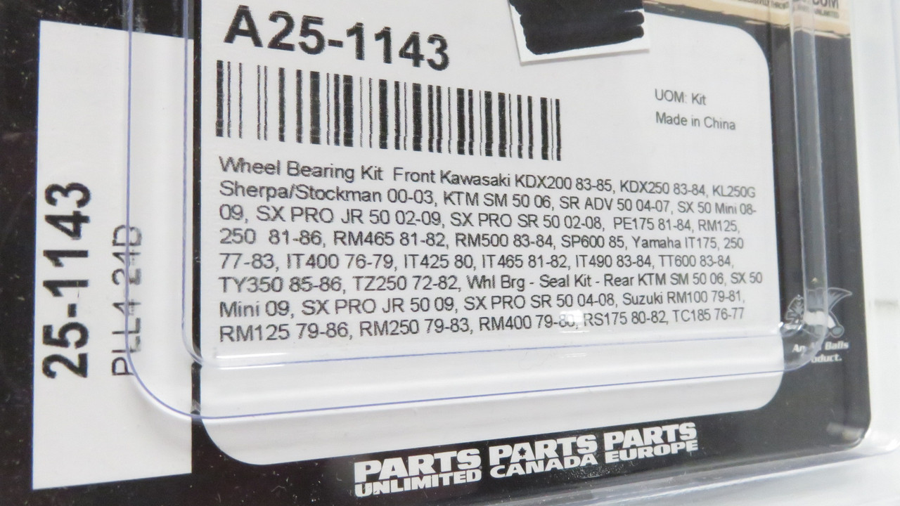Suzuki RM125 250 400 465-1979-1983 All Balls Front Wheel Bearing Kit 25-1143