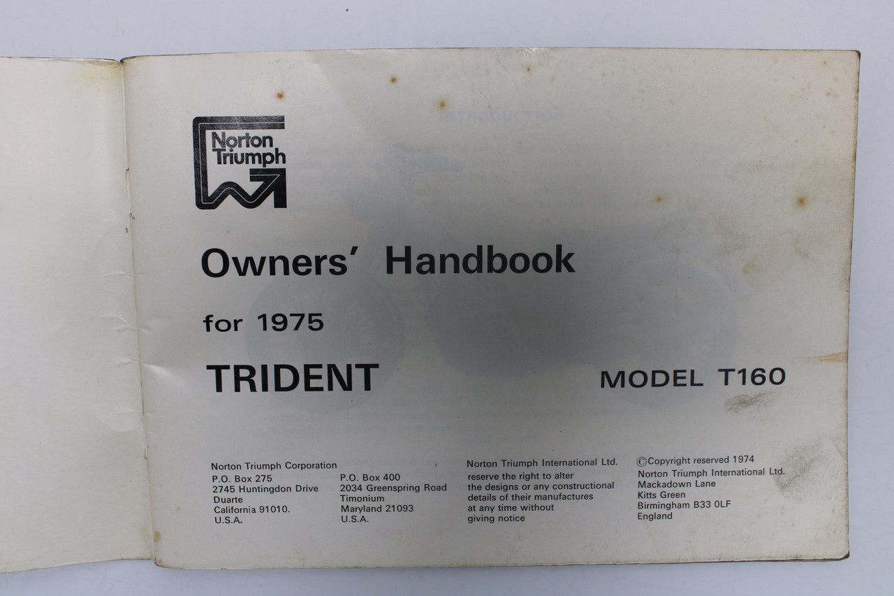 Norton Triumph 1975 Trident T160 Owner's Handbook Manual 00-4222