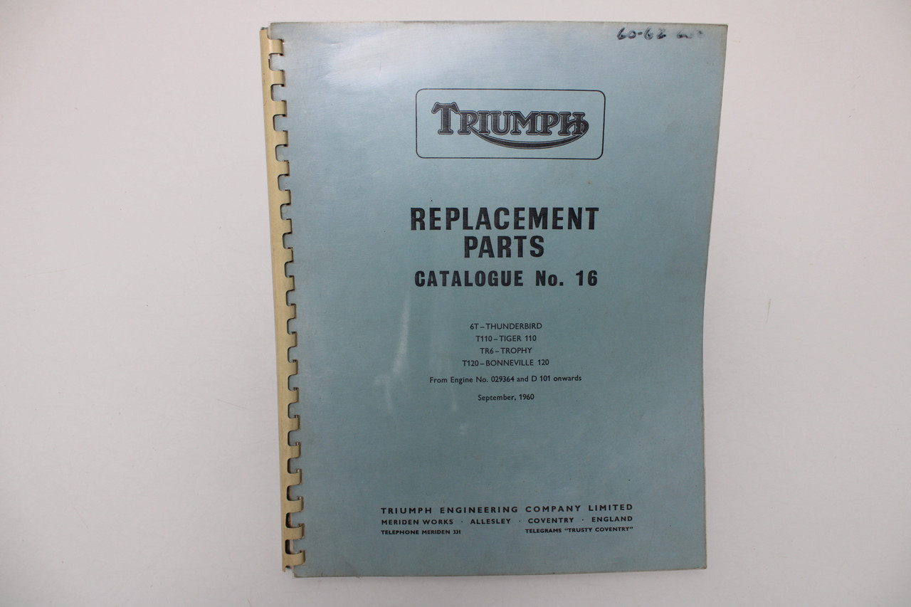 Triumph Replacement Parts Catalogue No. 16 1960 6T T110 TR6 T120