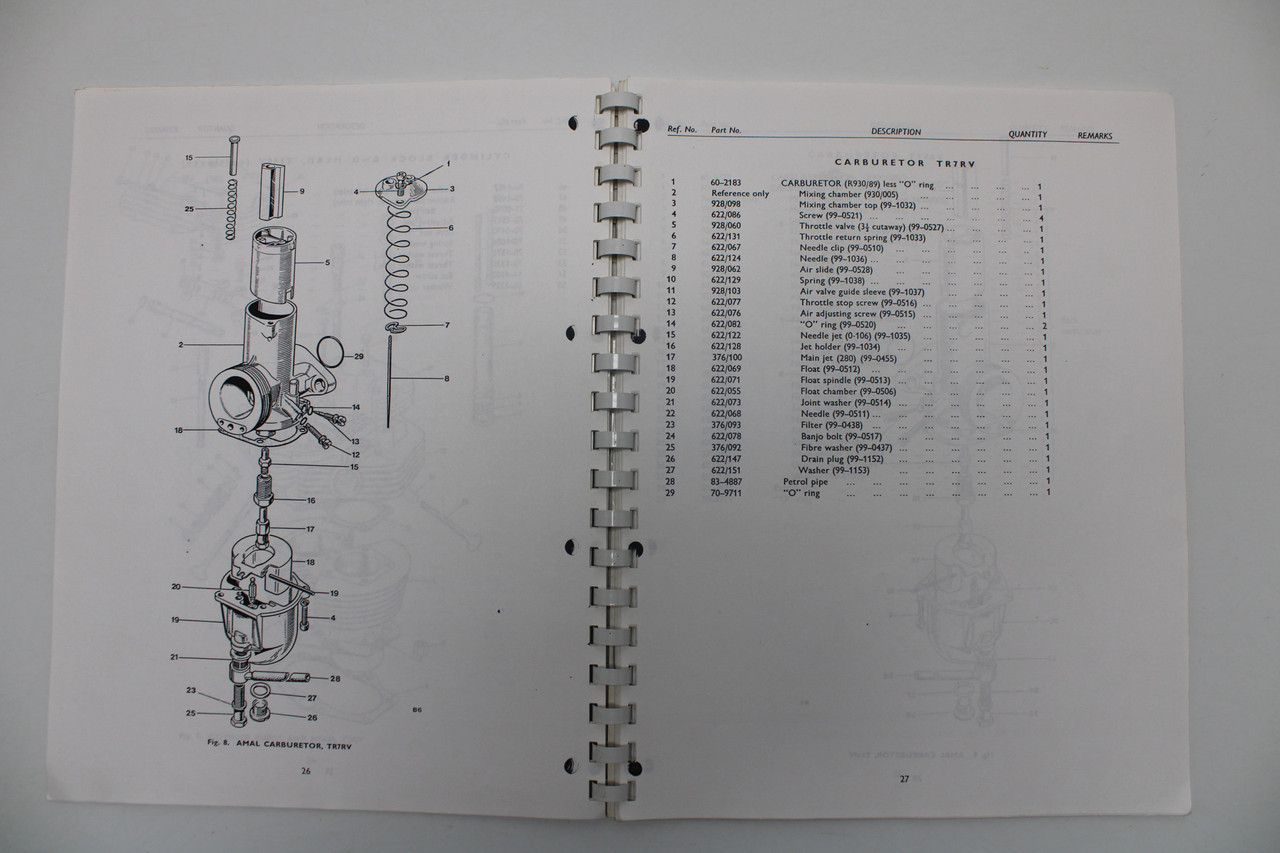 Triumph British Cycle Replacement Parts Catalogue 1973 for T140V TR7RV