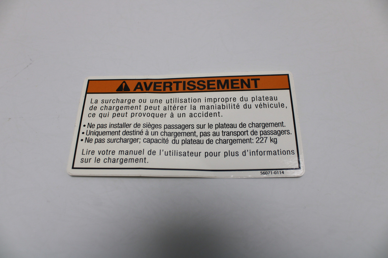 Kawasaki Teryx Vehicle Warning Label  56071-0114