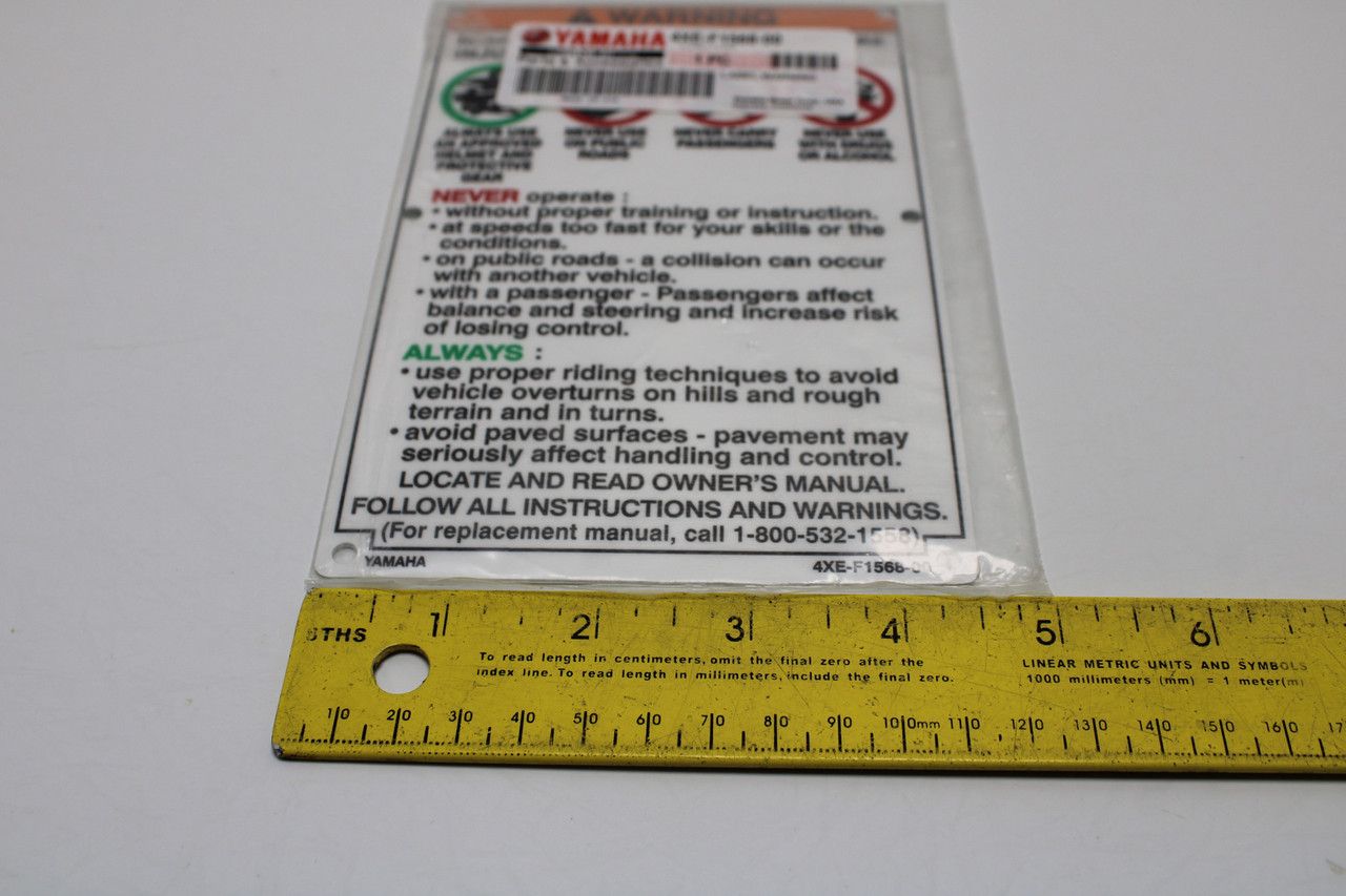 Yamaha Bigbear Grizzly Wolverine Kodiak Bruin Raptor 4XE-F1568-00-00 LABEL, WARNING