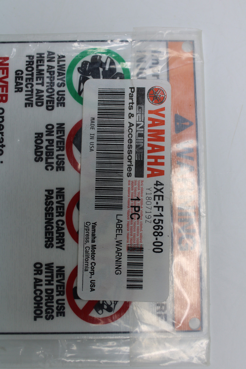 Yamaha Bigbear Grizzly Wolverine Kodiak Bruin Raptor 4XE-F1568-00-00 LABEL, WARNING