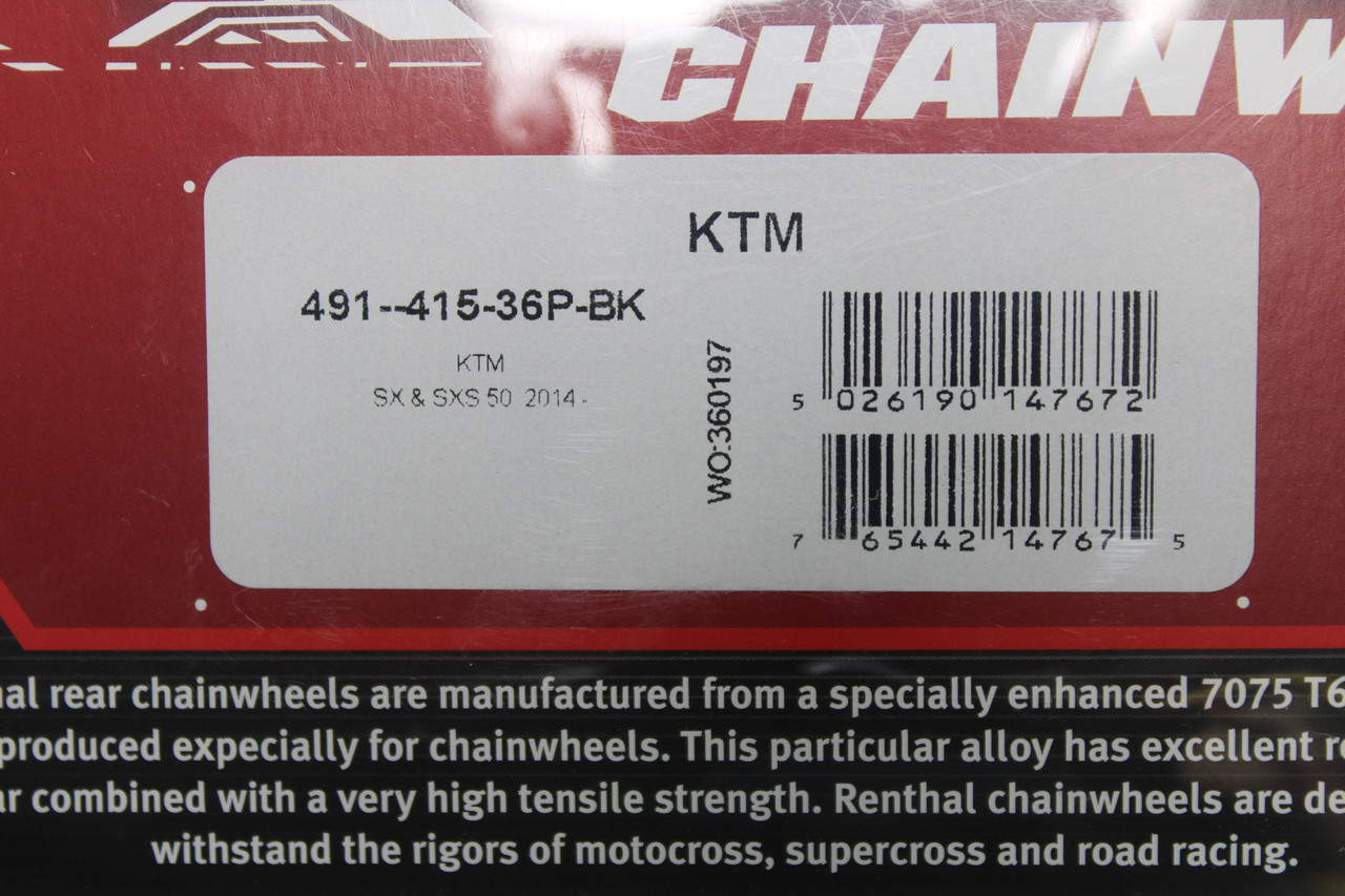 KTM SX SXS50 2014-Renthal Rear Sprocket 36T 491-415-36P-BK