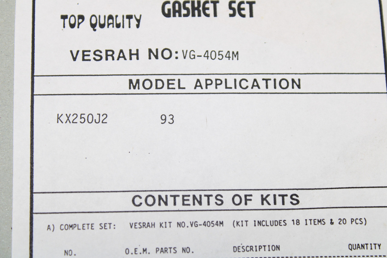 Vesrah Complete Gasket Set VG-4054M for Kawasaki KX250J2 1993