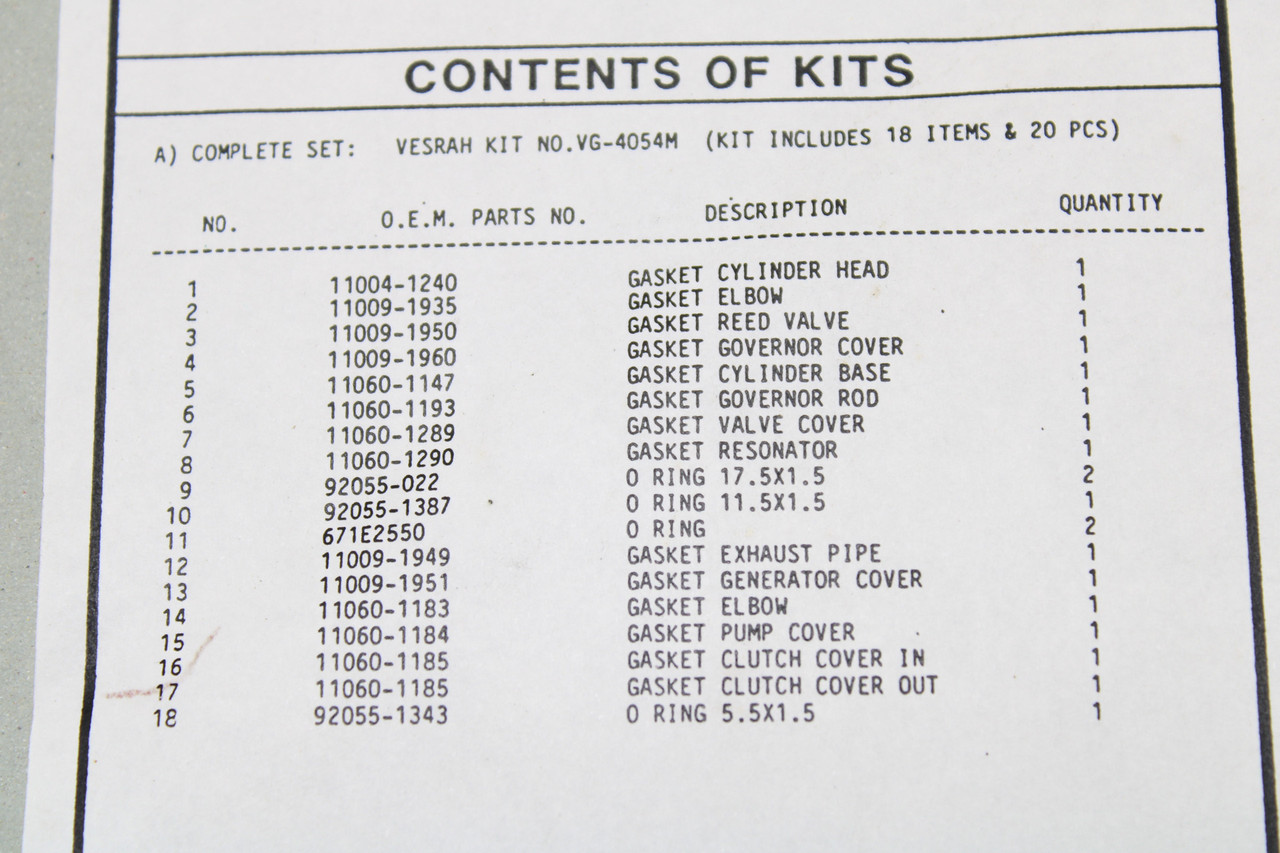 Vesrah Complete Gasket Set VG-4054M for Kawasaki KX250J2 1993