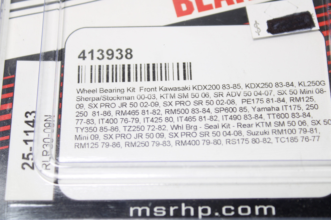 MSR Kawasaki KTM Yamaha Suzuki 25-1143 Front Wheel Bearing Kit