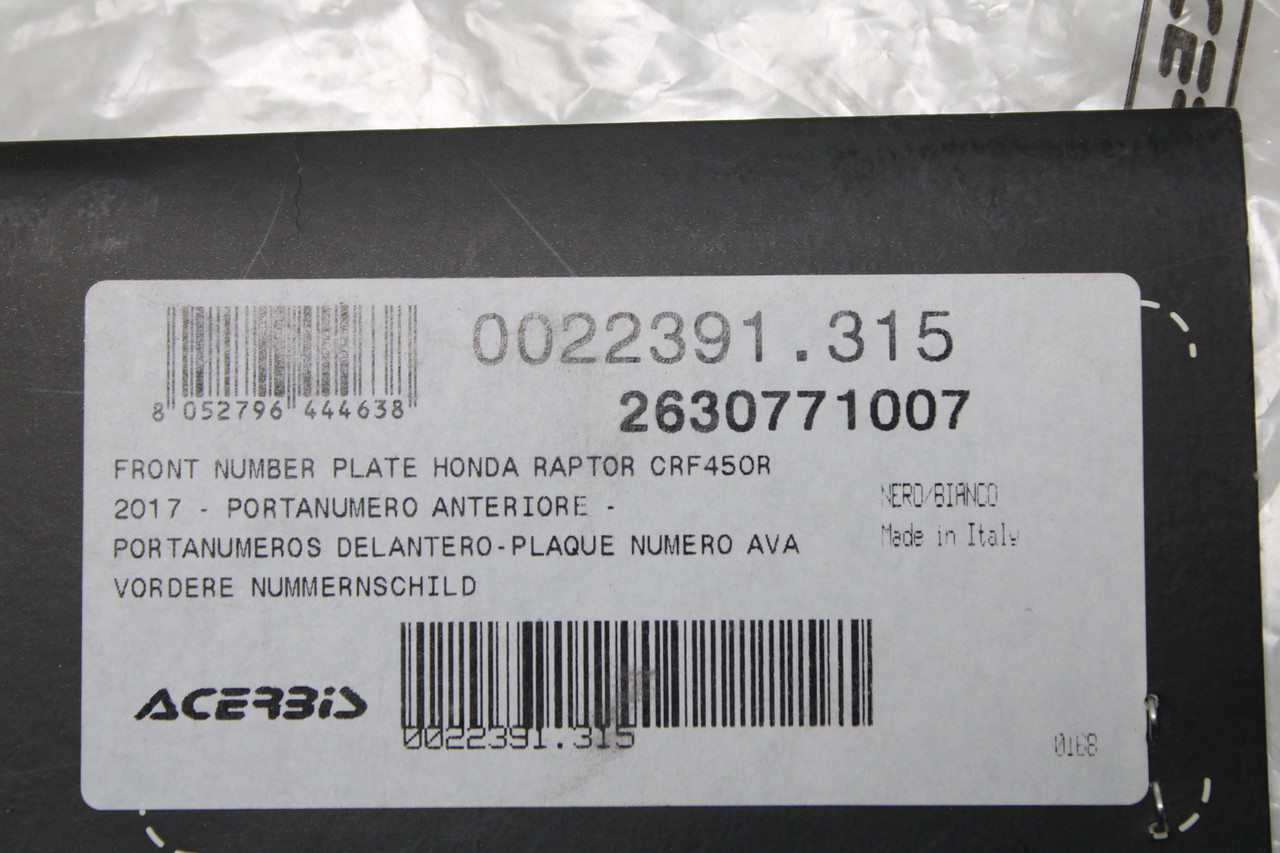 Honda CRF450R Raptor 2017 Front Number Plate 2630771007 Acerbis
