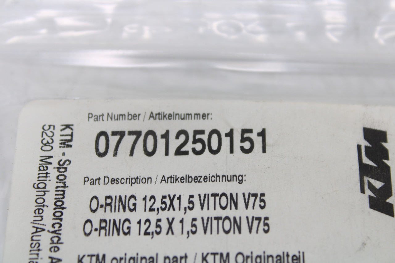 KTM O-Ring 07701250151 O-RING 12,5X1,5 VITON V75 (Sold as Pair)
