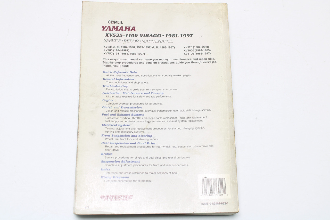 Yamaha XV535 1100 Virago 1981-1997 Service Repair Maintenance Manual