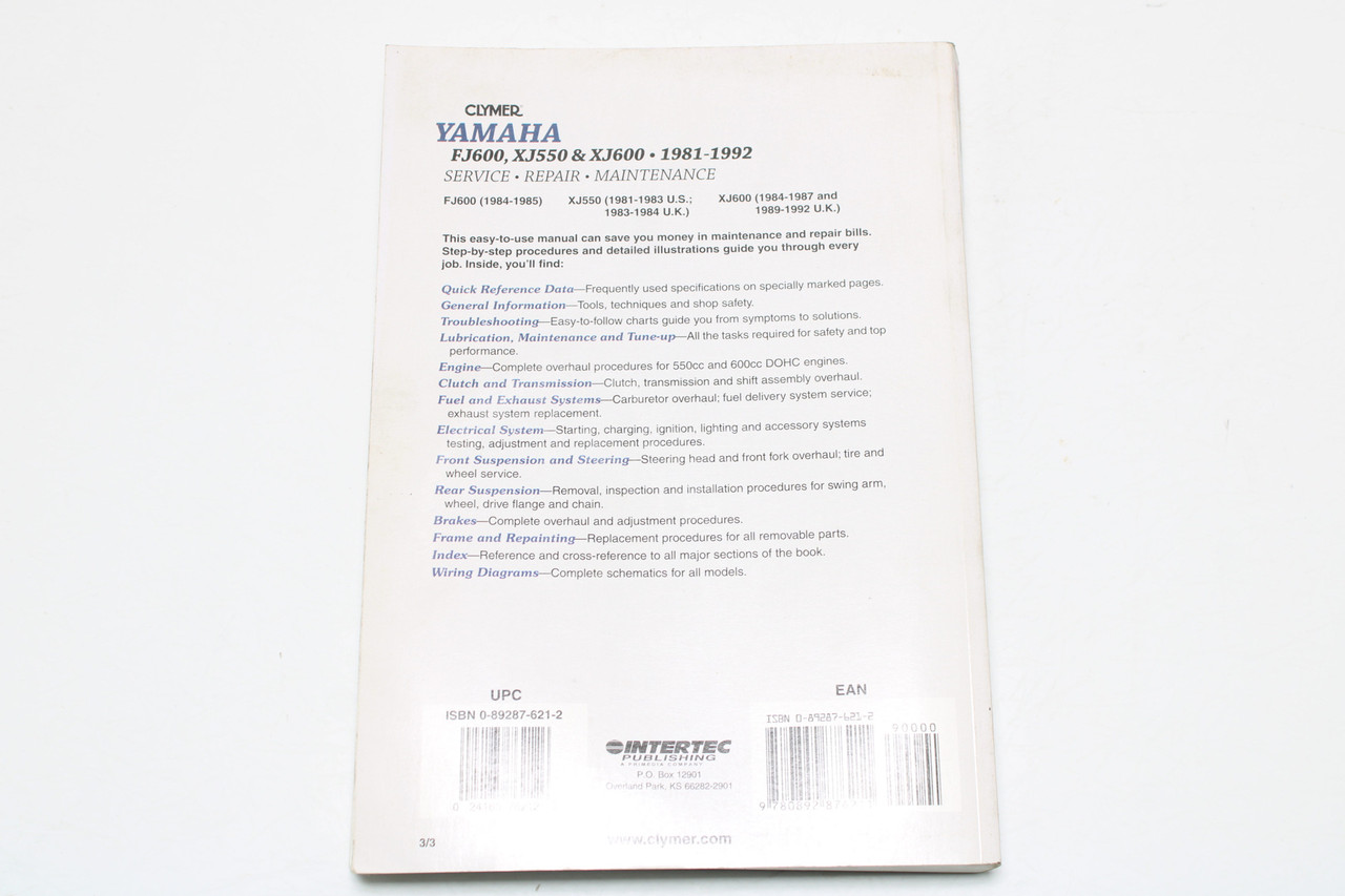 Yamaha FJ600 XJ550 600 1981-1992 Service Repair Maintenance Manual