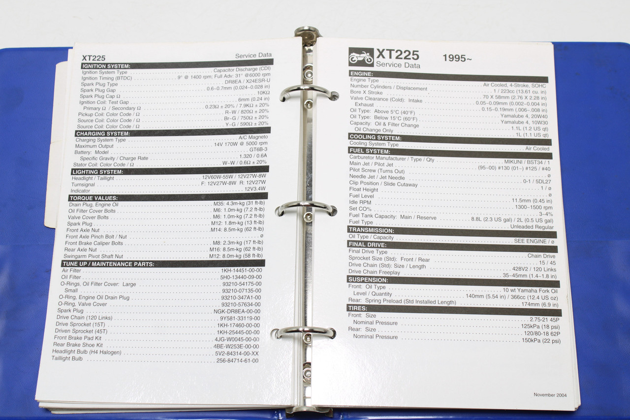 Yamaha Motorcycle Scooter ATV Data Reference Manual 1995-2007