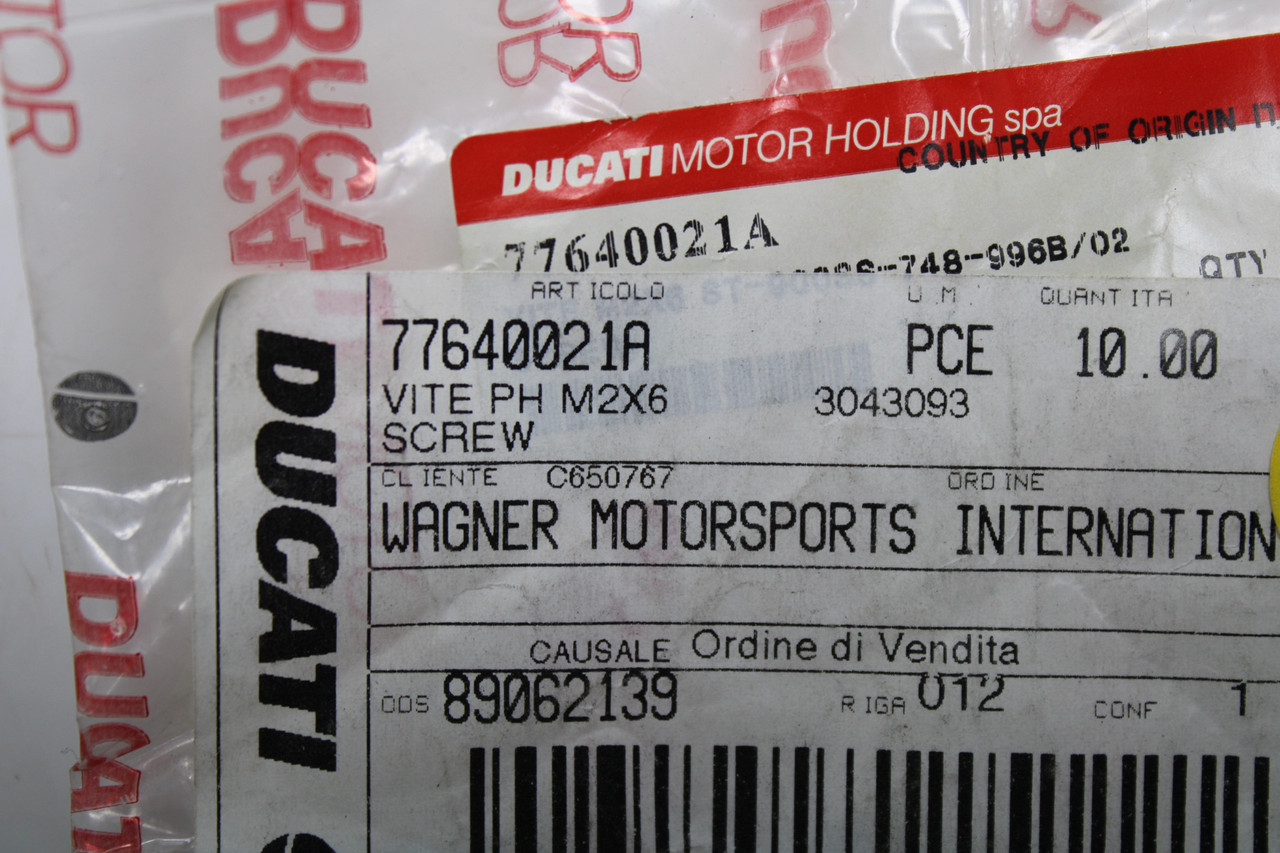 Ducati Monster 748 Super Sport 2X6 Screw Sold Quantity of 10