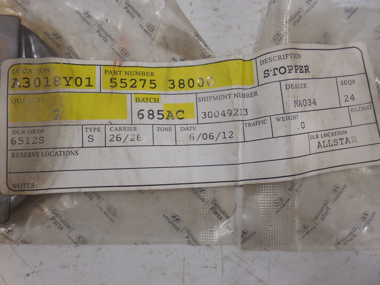 Hyundai Sonata 55275-38000 Trailing Arms Stopper Right ;