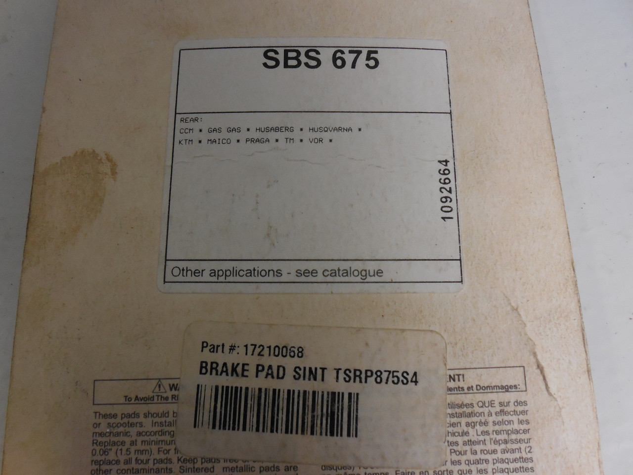 Tuf Stop 1721-0068 Brake Pads FA181 , KTM TM Husaburg Husqvarna