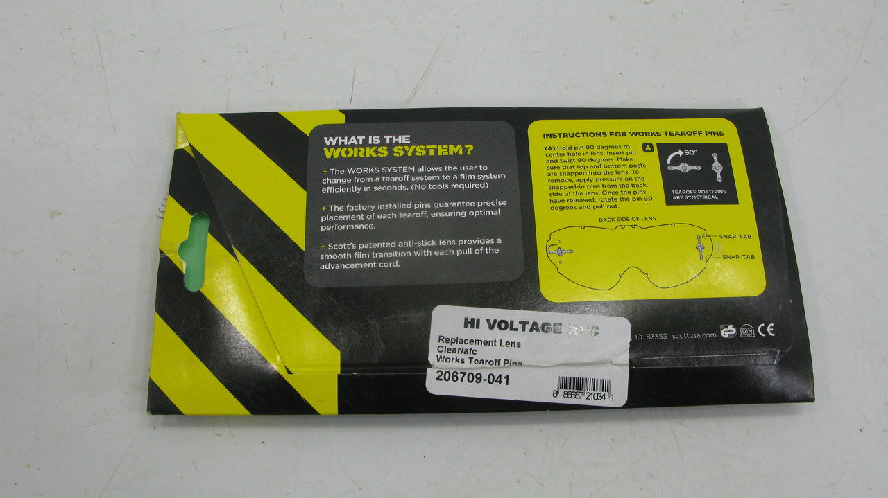 Scott High-Voltage AFC Clear Replacement Lens with Tear off Pins 206709-041