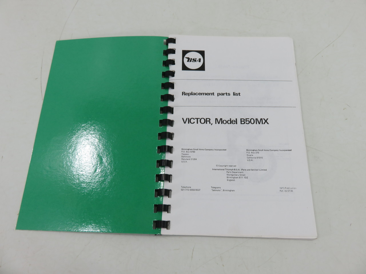 BSA Motorcycles Victor B50MX Replacement Parts List 1972